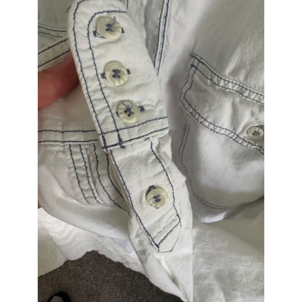 Free People Bandana Bandit Western Shirt Large White Embroidered Paisley Star - Picture 5 of 6